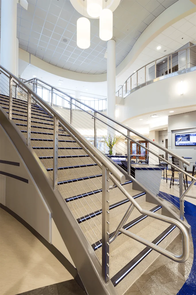 Commercial staircase and atrium with new flooring